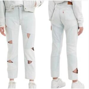 Levi's 501 Premium Pieced Straight Leg Cut Out Crop Jeans Size 25